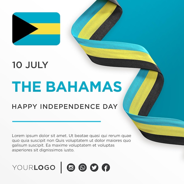 PSD modèle de publication d'anniversaire national de bannière de célébration de la fête de l'indépendance nationale des bahamas