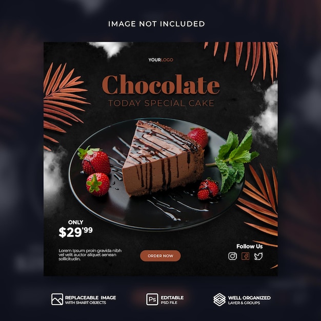 Modèle De Publication Ou De Bannière Instagram De Médias Sociaux De Promotion De Menu De Gâteau Au Chocolat élégant Psd Premium