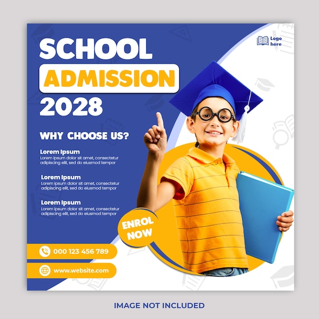 Modèle de publication ou de bannière sur les médias sociaux d'admission à l'école