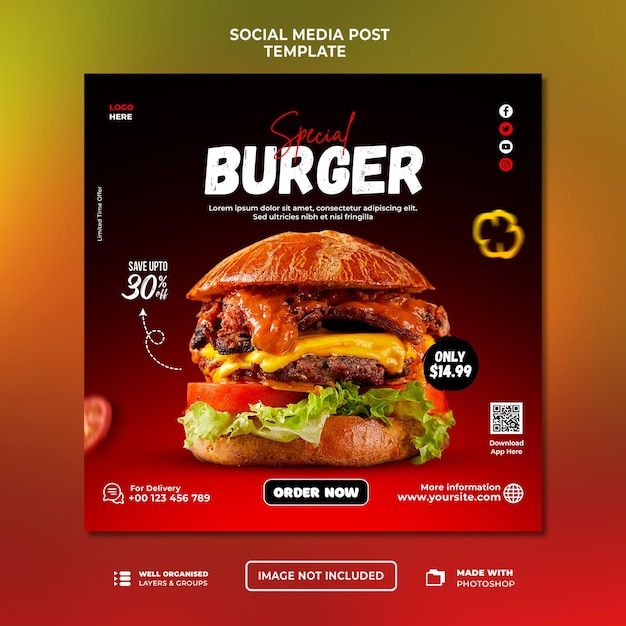 Modèle de publication de bannière de médias sociaux alimentaires