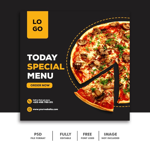 PSD modèle de publication de bannière de médias sociaux nourriture menu spécial pizza