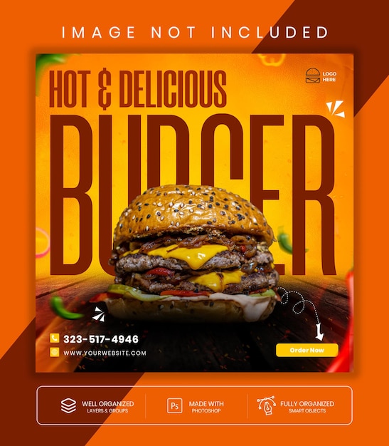 Modèle de publication de bannière de médias sociaux de restauration rapide PSD burger