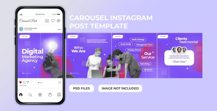 PSD modèle de publication de carrousel de médias sociaux d'agence numérique psd premium