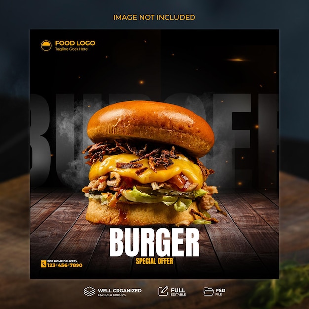 Modèle de publication d'écuyer de menu hamburger et nourriture super délicieux