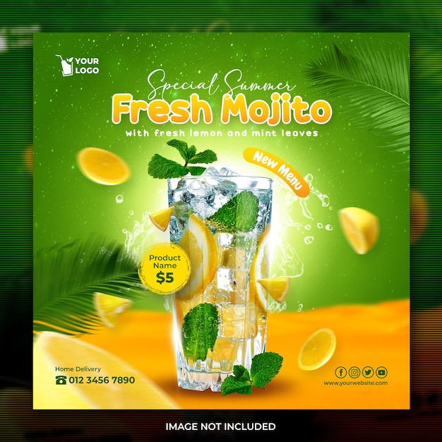 Modèle De Publication Ou De Flyer De Médias Sociaux De Boisson Mojito Fraîche