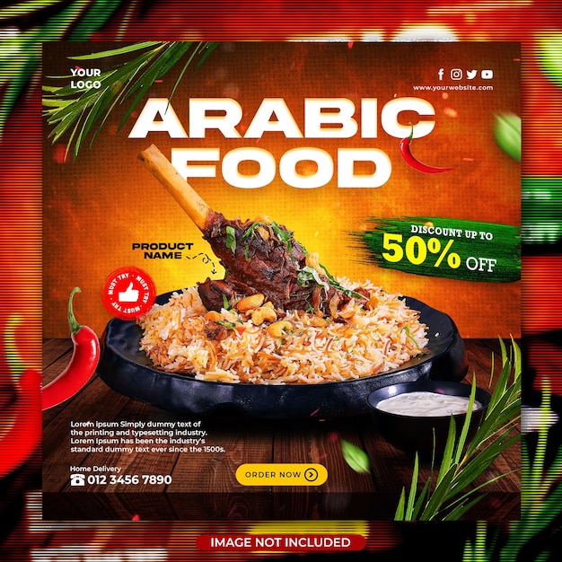 PSD modèle de publication ou de flyer sur les médias sociaux de la cuisine arabe