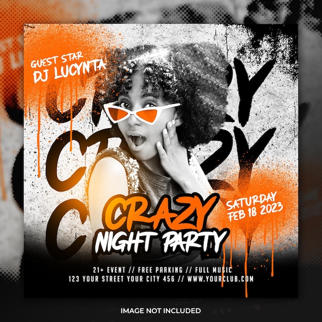 Modèle De Publication Et De Flyer Sur Les Médias Sociaux Du Club Dj Crazy Night Party