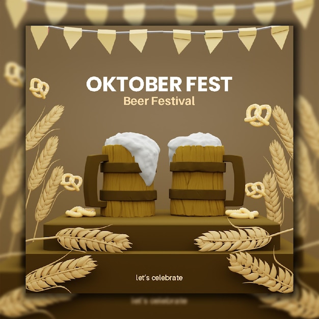 PSD modèle de publication ou de flyer sur les médias sociaux du festival de la bière oktoberfest