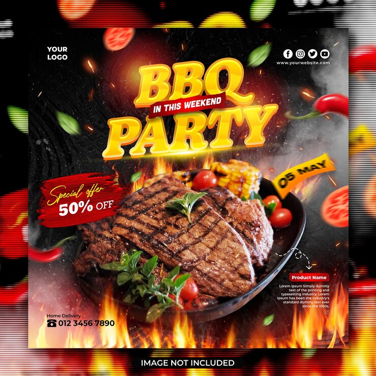 PSD modèle de publication ou de flyer de médias sociaux de nourriture de fête de barbecue