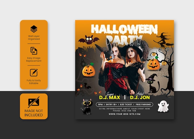 Modèle de publication et de flyer sur les réseaux sociaux pour la fête des costumes d'Halloween