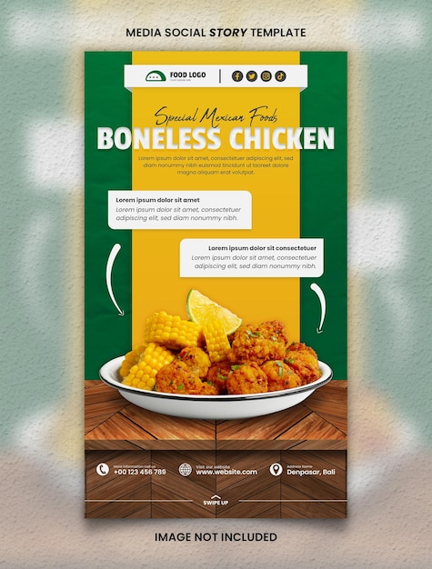 Modèle de publication d'histoire sociale de médias de poulet désossé mexicain de nourriture de menu spécial