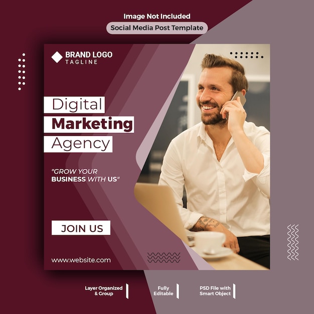 Modèle de publication instagram d'agence de marketing numérique et de bannière de médias sociaux