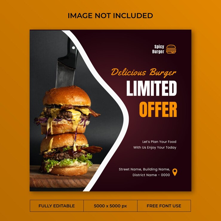 Modèle de publication instagram de burger épicé sur les médias sociaux