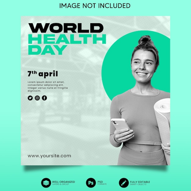 PSD modèle de publication instagram sur les célébrations de la journée mondiale de la santé