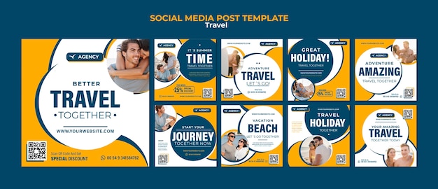 Modèle de publication instagram de conception de voyage design plat