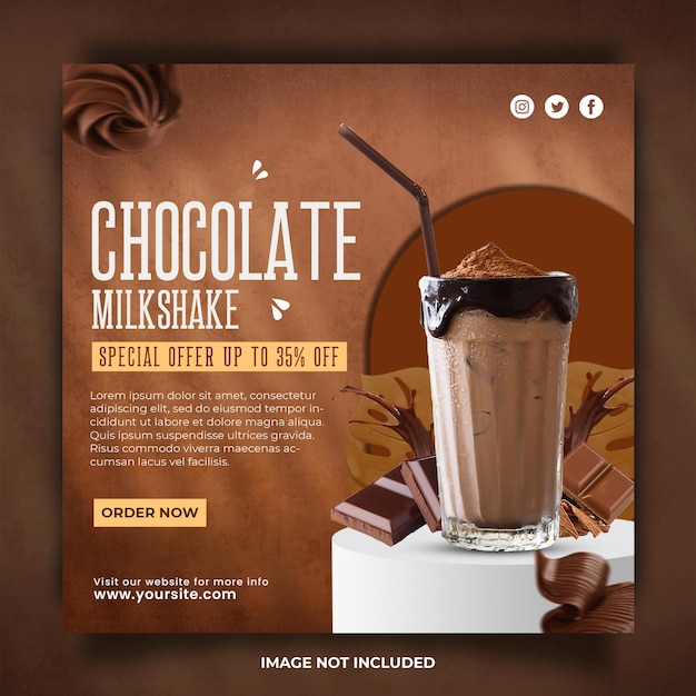 Modèle De Publication Instagram Du Menu Milkshake Au Chocolat