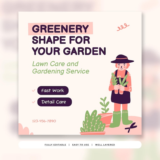 Modèle De Publication Instagram Du Service De Jardinage Illustratif Rose Aux Asperges