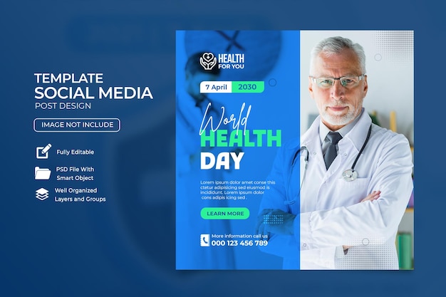 Modèle de publication instagram de la journée mondiale de la santé
