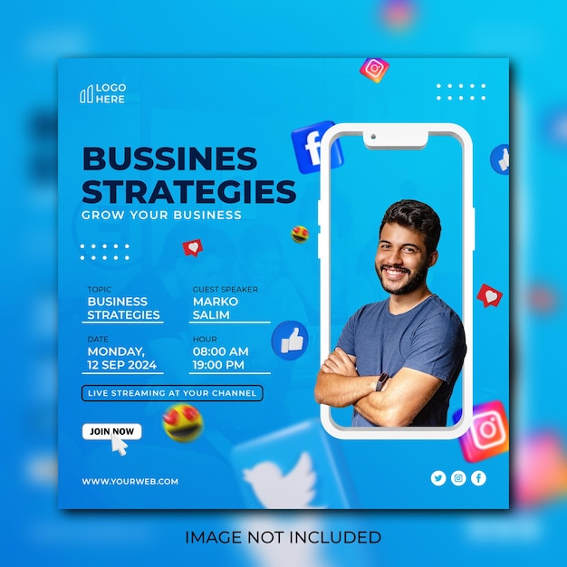 Modèle de publication instagram sur les médias sociaux de stratégies commerciales