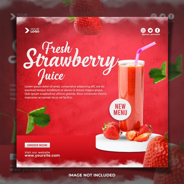 Modèle De Publication Instagram De Menu De Jus De Fraise Fraîche