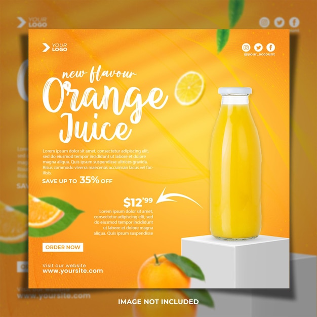 PSD modèle de publication instagram de menu de jus d'orange