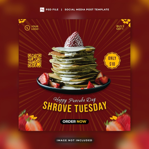 PSD modèle de publication instagram de menu spécial crêpes