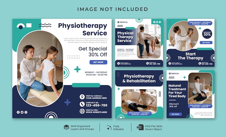 PSD modèle de publication instagram de soins médicaux de physiothérapie