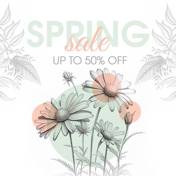 PSD modèle de publication instagram de vente de printemps dessin de fleurs à l'aquarelle