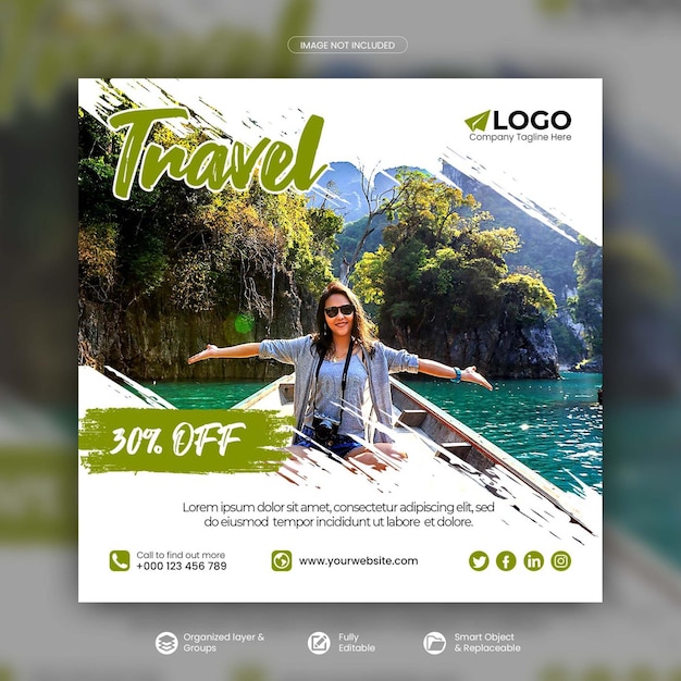 PSD modèle de publication instagram de visite et de voyage ou de publication sur les réseaux sociaux psd premium