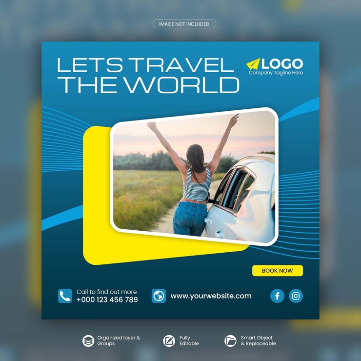 Modèle de publication instagram de visite et de voyage ou de publication sur les réseaux sociaux psd premium