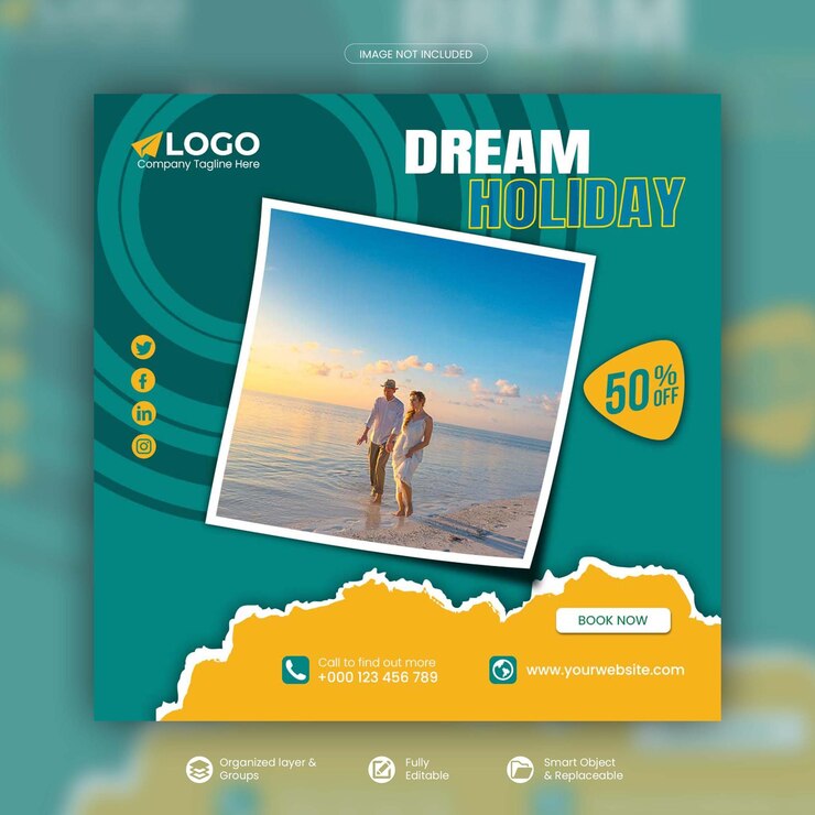 Modèle de publication instagram de visite et de voyage ou de publication sur les réseaux sociaux psd premium