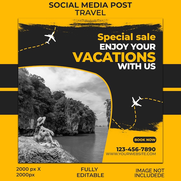 PSD modèle de publication instagram sur les voyages et le tourisme ou sur les réseaux sociaux