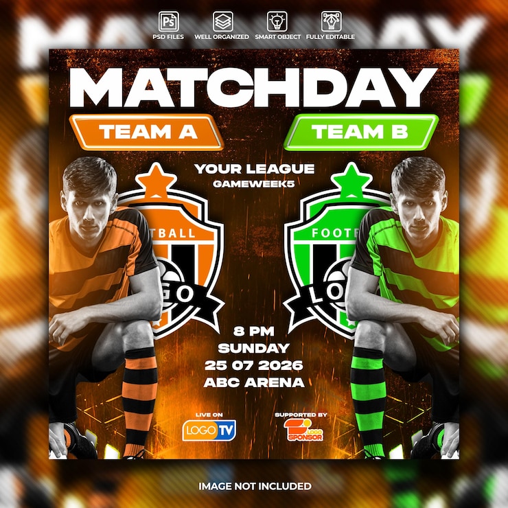 PSD modèle de publication de match de football sur les réseaux sociaux