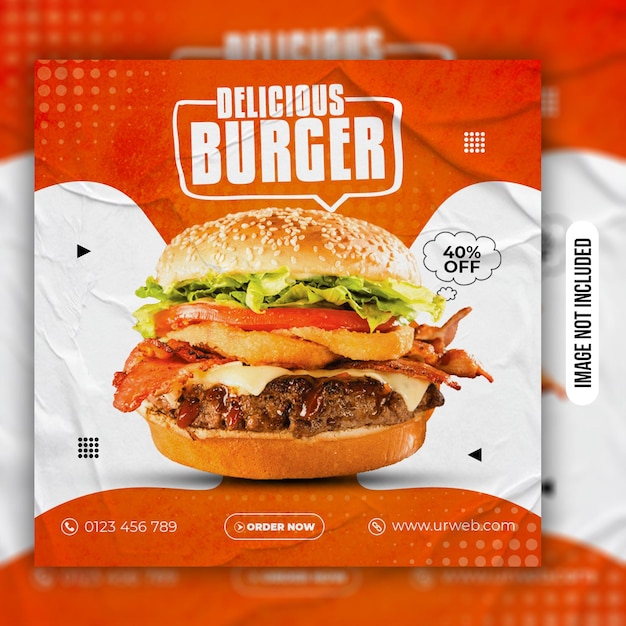 Modèle de publication sur les médias sociaux ou d'annonces promotionnelles de hamburger de restauration rapide PSD premium PSD premium