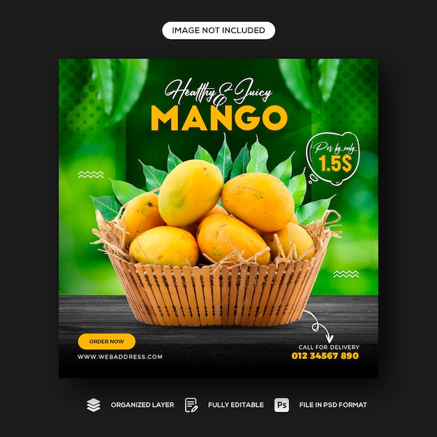 Modèle De Publication Sur Les Médias Sociaux Et De Bannière Instagram De Fruits à La Mangue