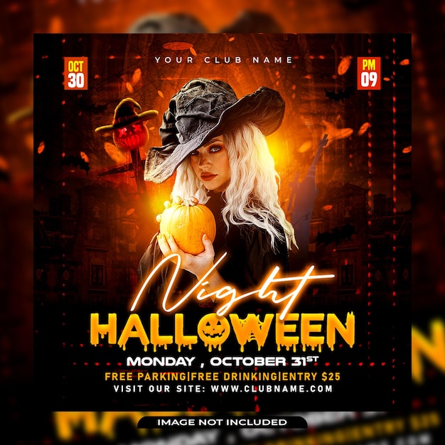 Modèle De Publication Sur Les Médias Sociaux Et De Bannière Web De Flyer De Fête D'halloween Dj