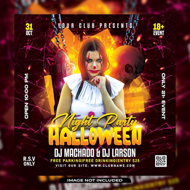 Modèle De Publication Sur Les Médias Sociaux Et De Bannière Web De Flyer De Fête D'halloween Dj