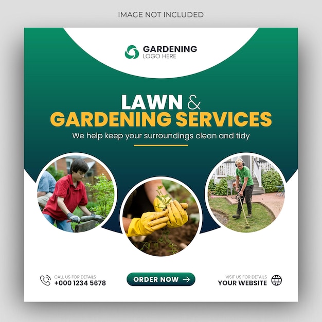 PSD modèle de publication sur les médias sociaux et de bannière web de service de pelouse ou de jardinage