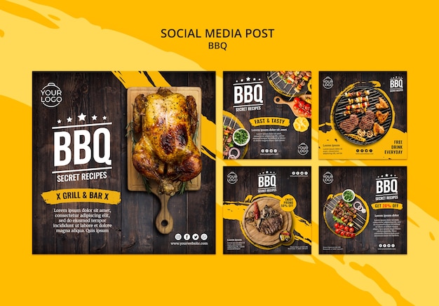 PSD modèle de publication sur les médias sociaux avec barbecue