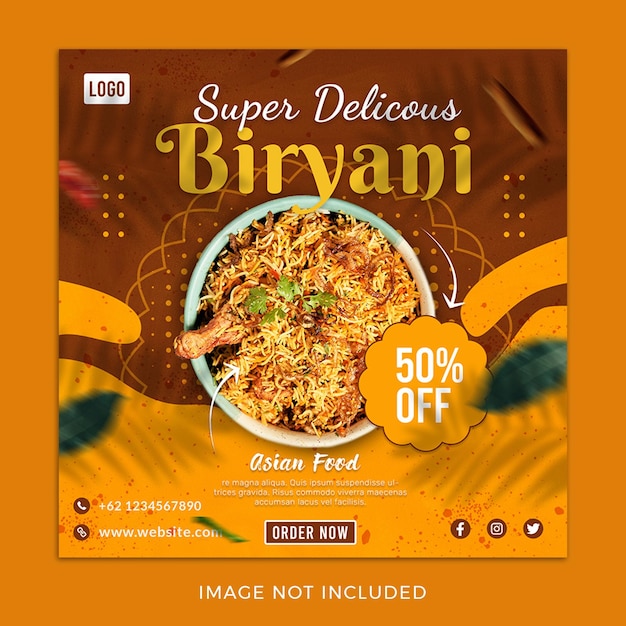 Modèle De Publication Sur Les Médias Sociaux Biryani Indien De Cuisine Asiatique