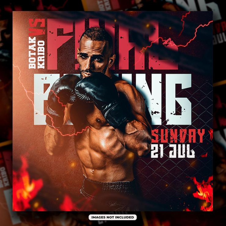 PSD modèle de publication sur les médias sociaux de boxe psdmodèle de flyer d'événement sportif