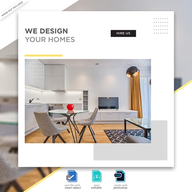 PSD modèle de publication de médias sociaux de design d'intérieur psd premium
