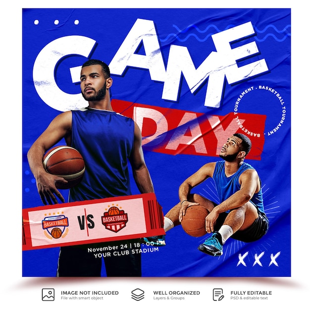 Modèle de publication sur les médias sociaux du calendrier du match de basket-ball