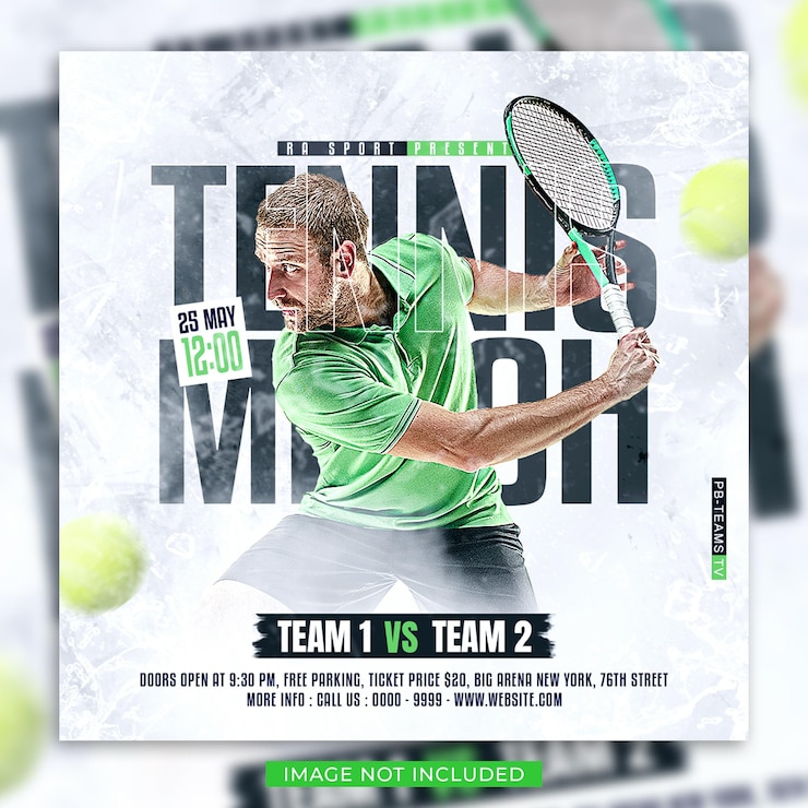 PSD modèle de publication sur les médias sociaux du jour du match de tennis