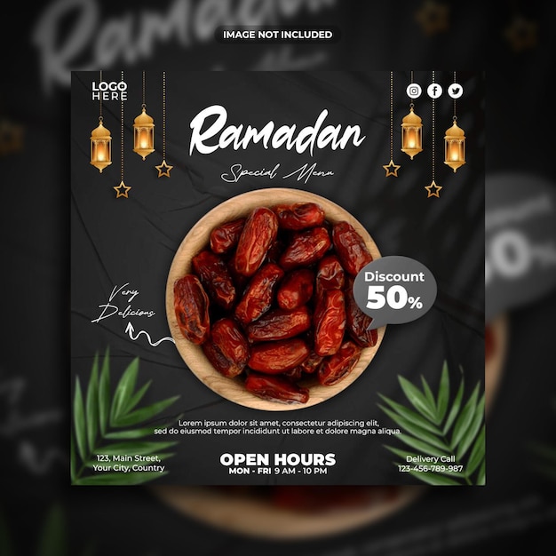 PSD modèle de publication sur les médias sociaux du menu spécial du ramadan