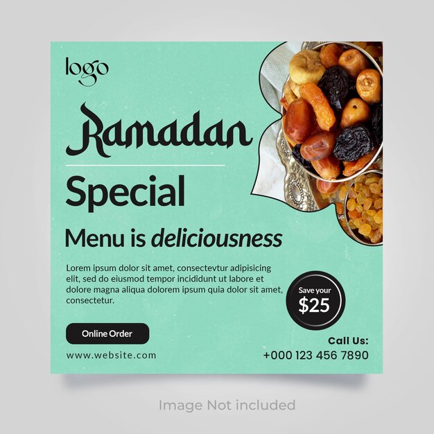 PSD modèle de publication sur les médias sociaux du restaurant ramadan