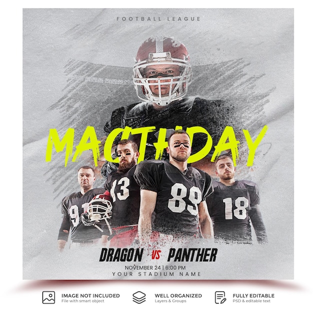 Modèle de publication sur les médias sociaux de flyer de match de sport
