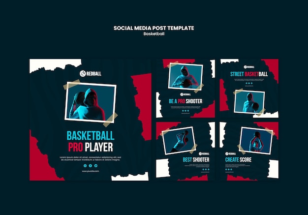 Modèle de publication sur les médias sociaux de formation de basket-ball