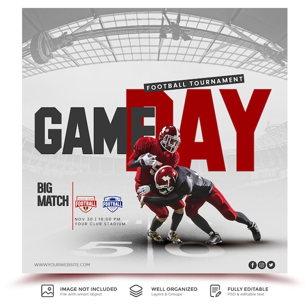 PSD modèle de publication sur les médias sociaux gameday de football américain