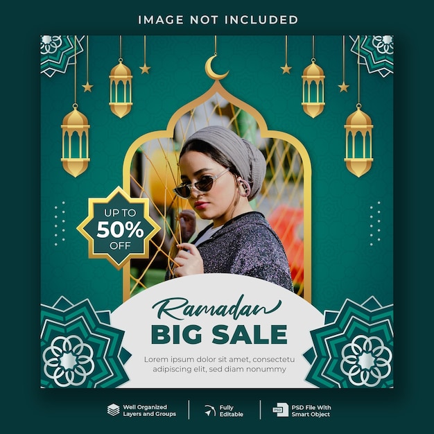 Modèle de publication sur les médias sociaux de la grande vente du ramadan